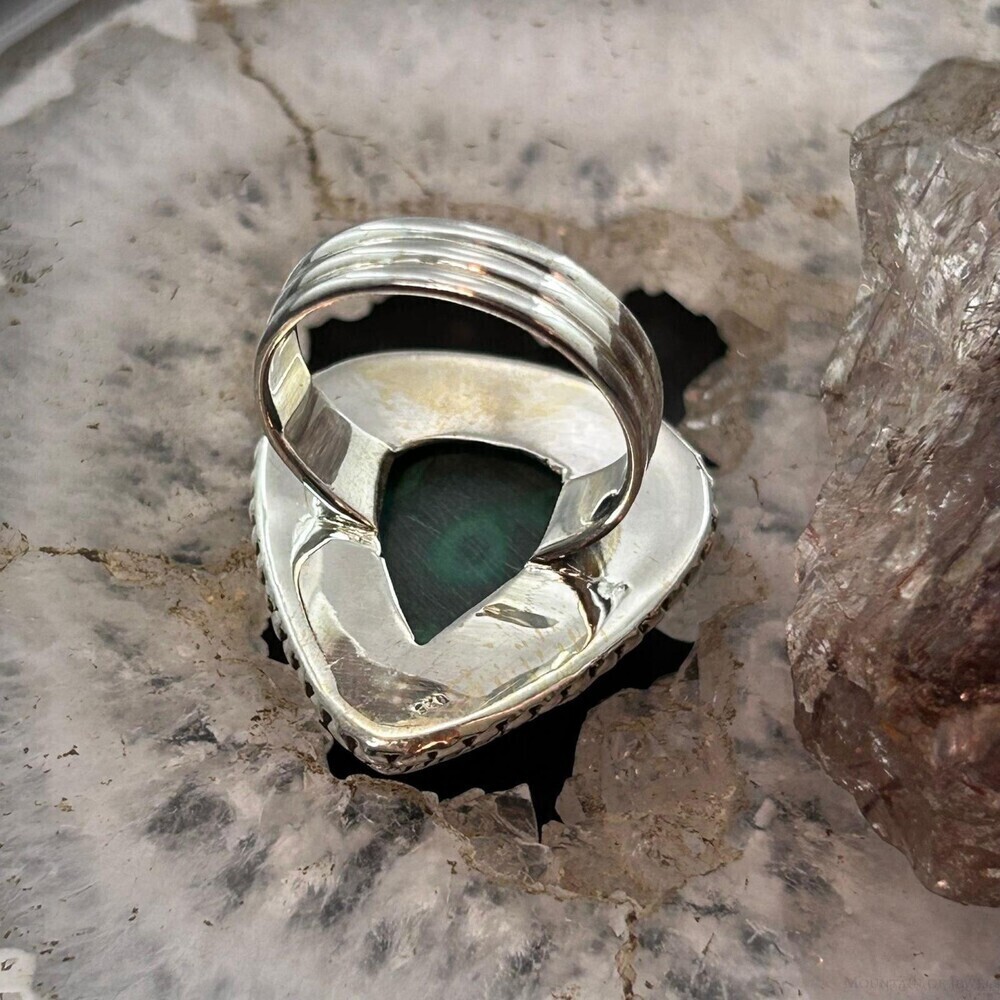 Sterling Silver Southwestern Style Wide Teardrop Malachite Ring Size 8 For Women - Picture 7 of 10